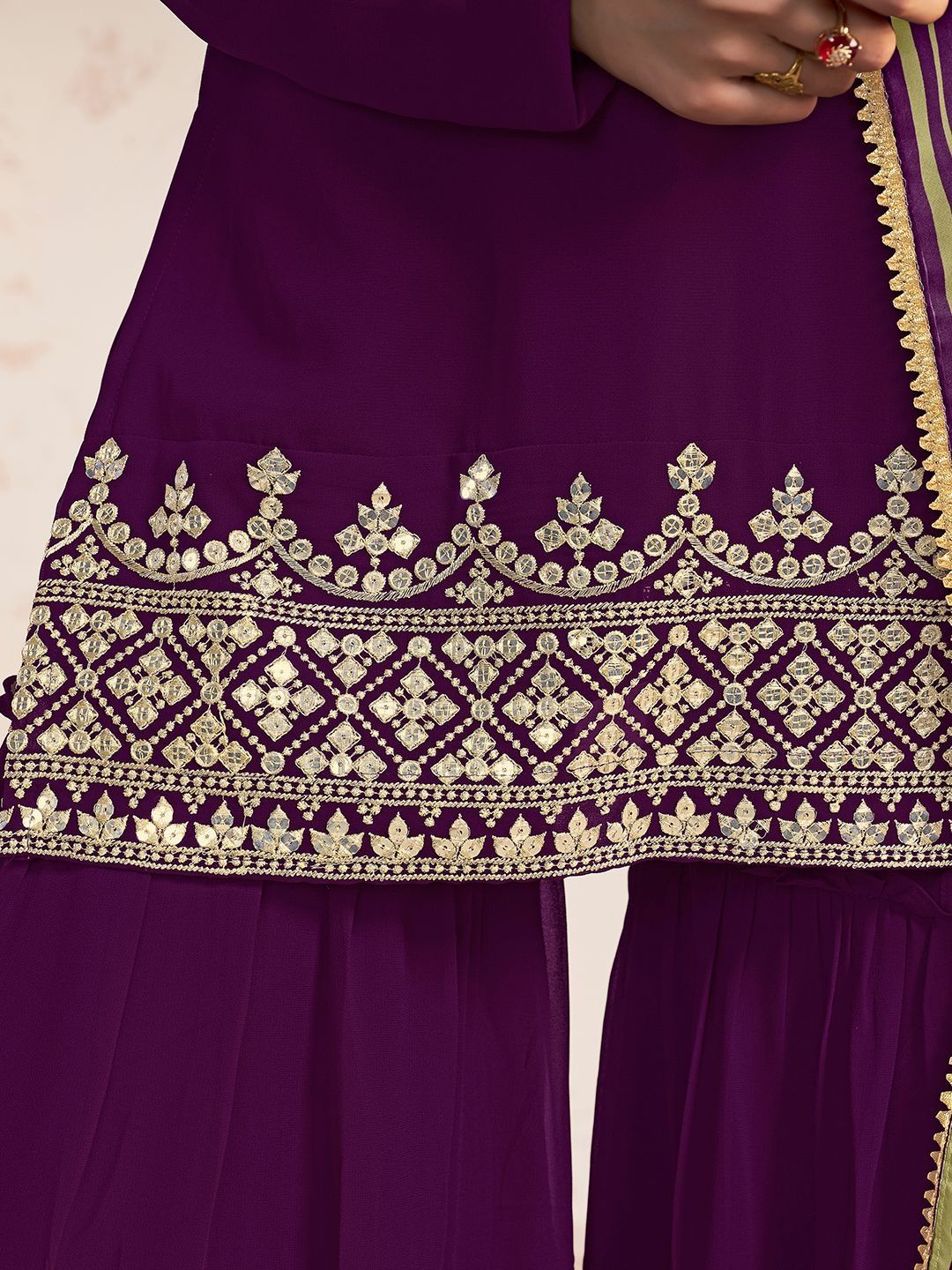 Dhiyona HOP Ethnic Motifs Embroidered V-Neck Kurta & Sharara With Dupatta
