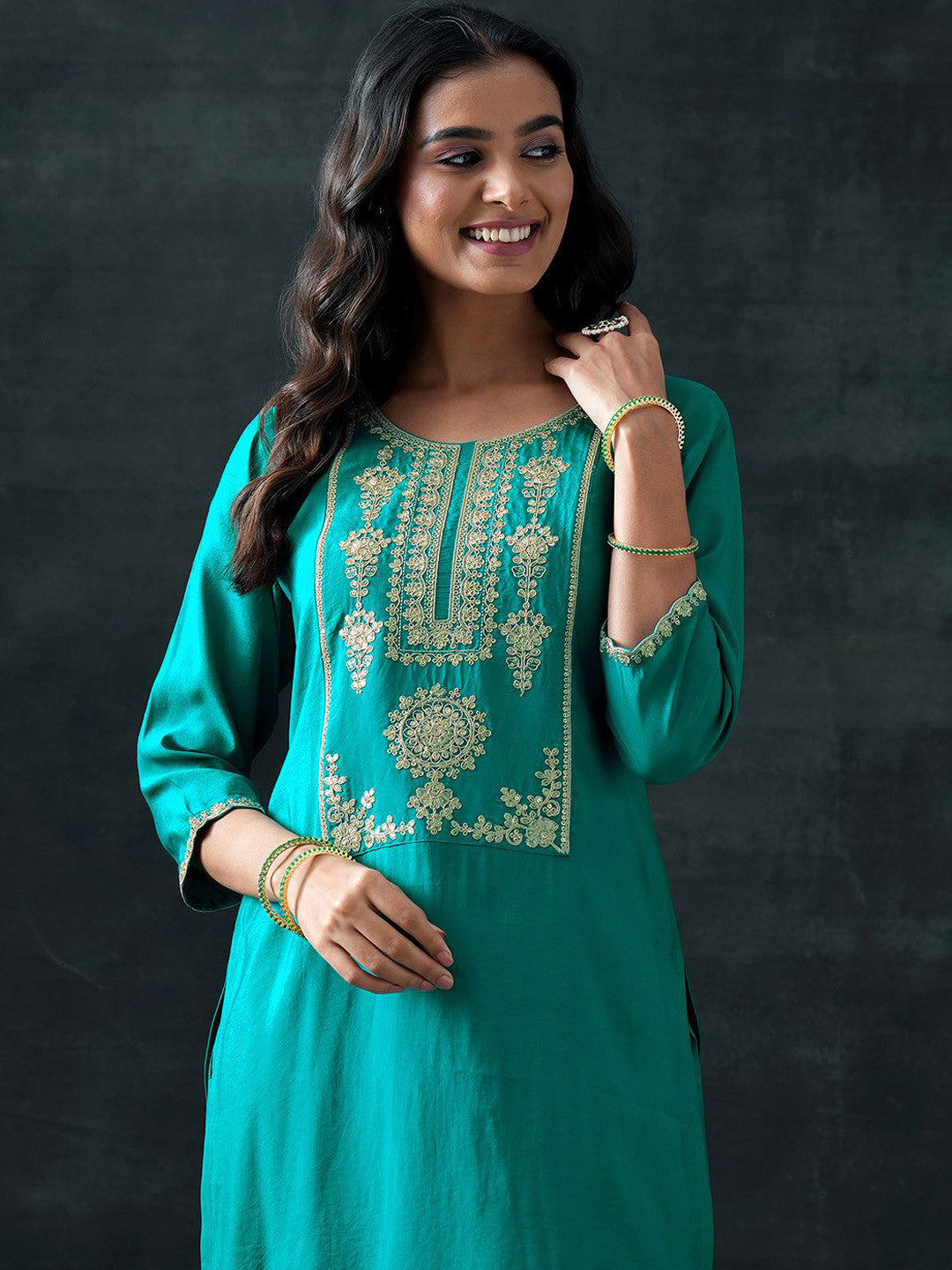Women Ethnic Motifs Yoke Design Regular Kurta with Trousers & Dupatta
