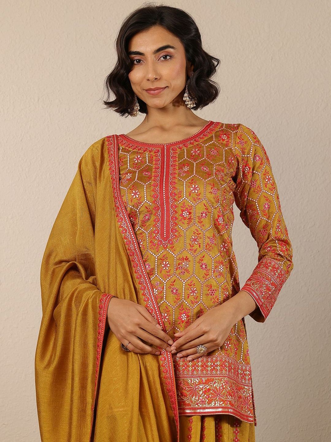 Dhiyona LL Women Ethnic Motifs Embroidered Kurta with Palazzos & Dupatta