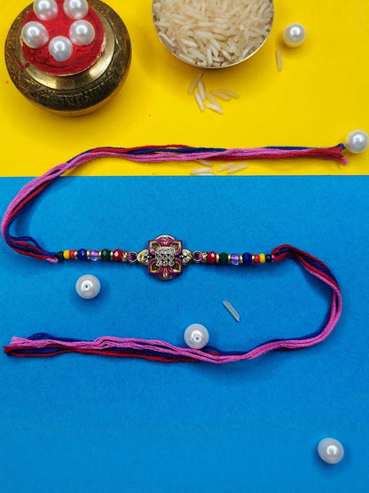 Dhiyona Set Of 12 Beaded Cotton Thread with AD Stones & Meenakari Designer Rakhi for Brother