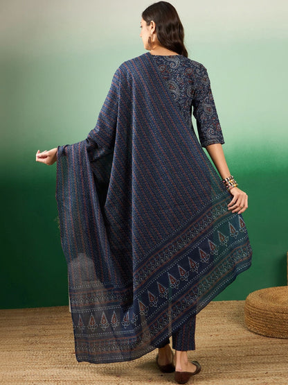 Printed Pure Cotton Round Neck Kurta & Trousers Kurta Set