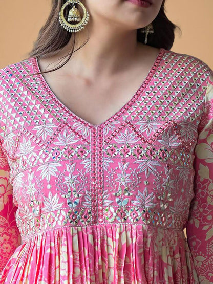 Dhiyona HOP Floral Printed Pure Cotton Anarkali Kurta With Trouser & Dupatta