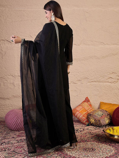 Dhiyona IN Women Embroidered Kurta with Sharara & Dupatta