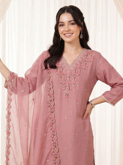 Women Ethnic Motifs Embroidered Regular Thread Work Kurta with Trousers & With Dupatta