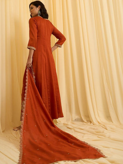 Dhiyona CH Women Ethnic Motifs Embroidered Panelled Thread Work Kurta with Trousers & With Dupatta