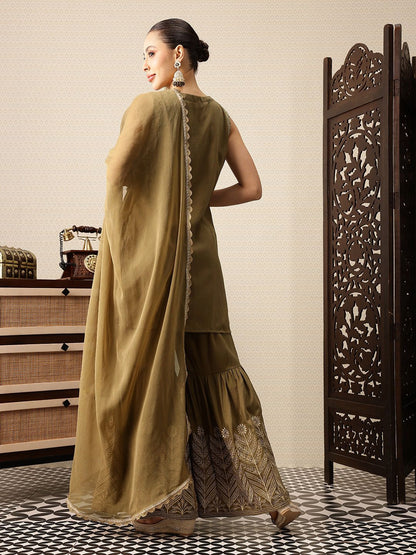 Dhiyona HOP Ethnic Motifs Embroidered Thread Work Jashn Kurta with Sharara & Dupatta