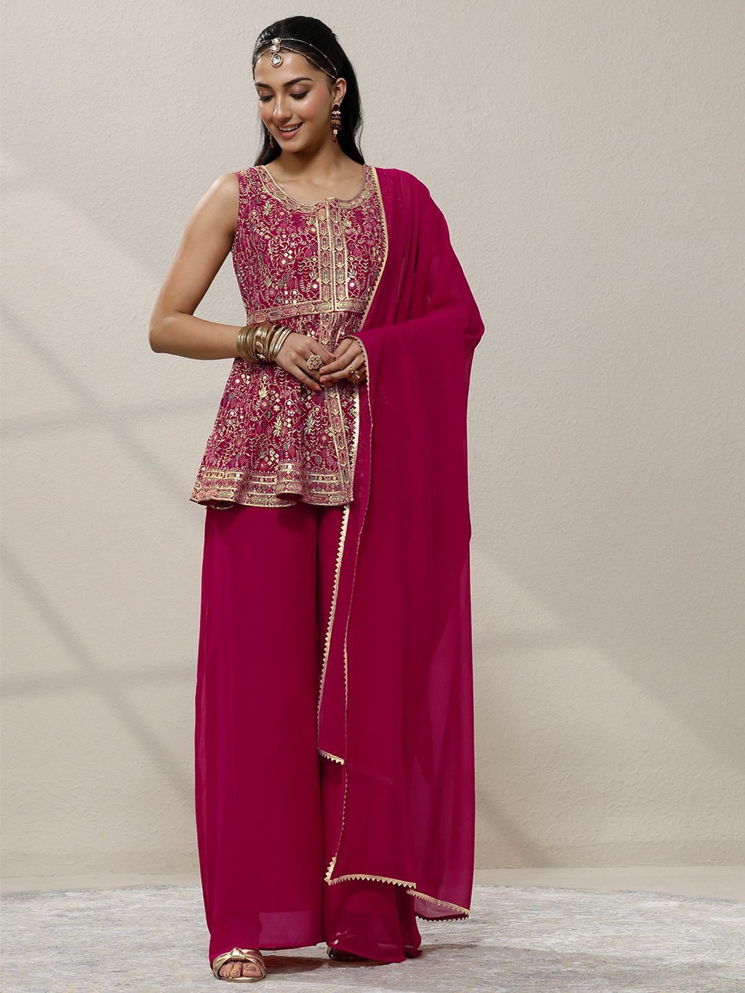 Dhiyona LL Women Ethnic Motifs Embroidered Panelled Gotta Patti Kurta with Palazzos & With Dupatta