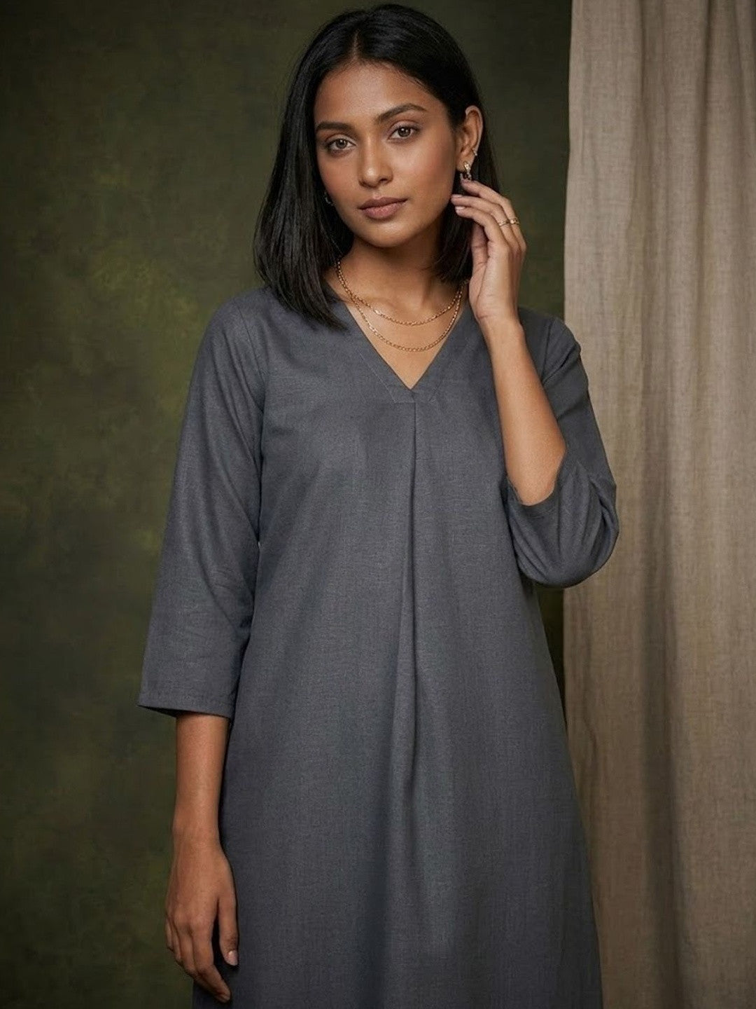 V-Neck A-Line Kurta & Trousers
