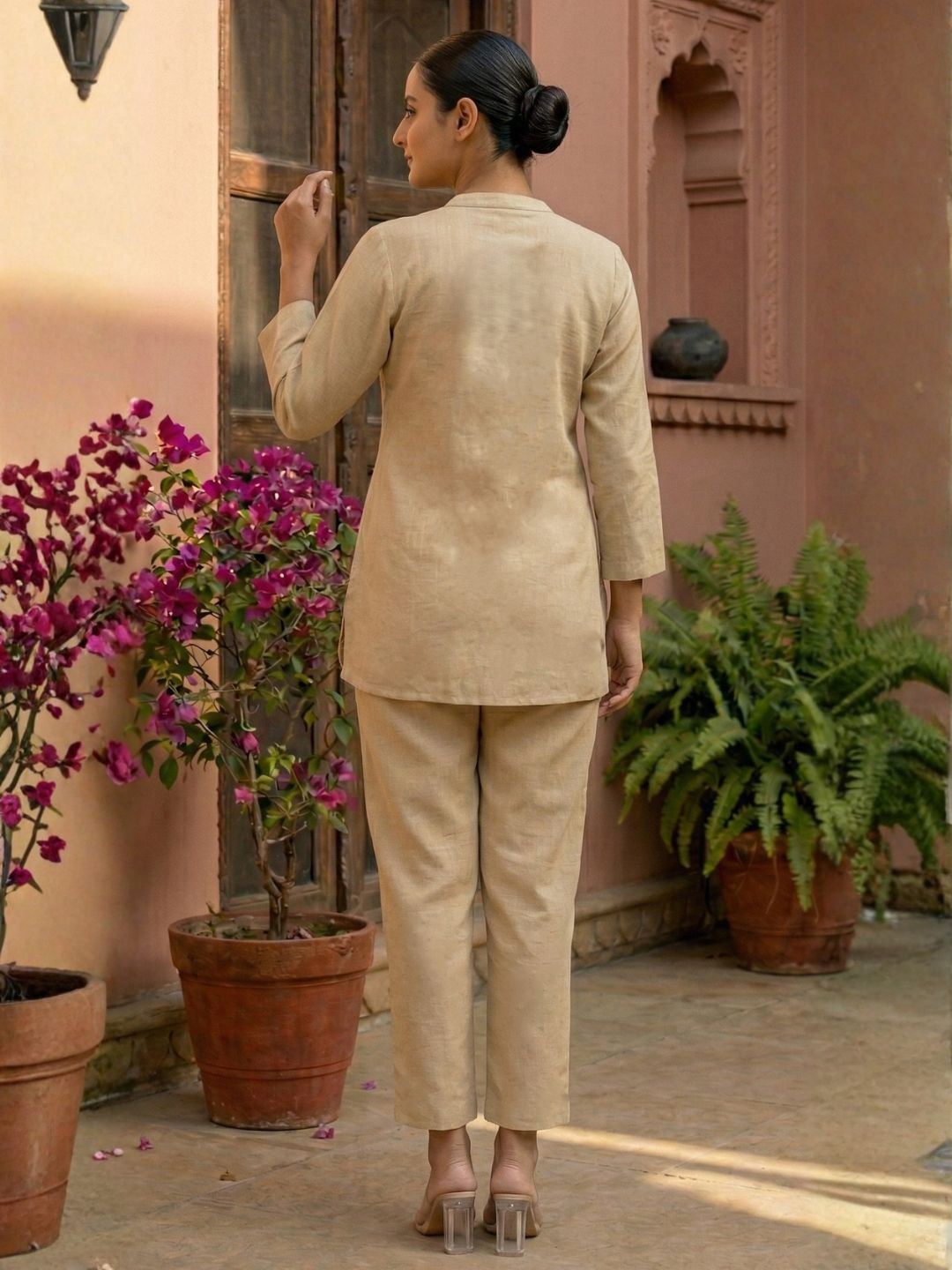 Viyona tan embroidery cotton co-ord set