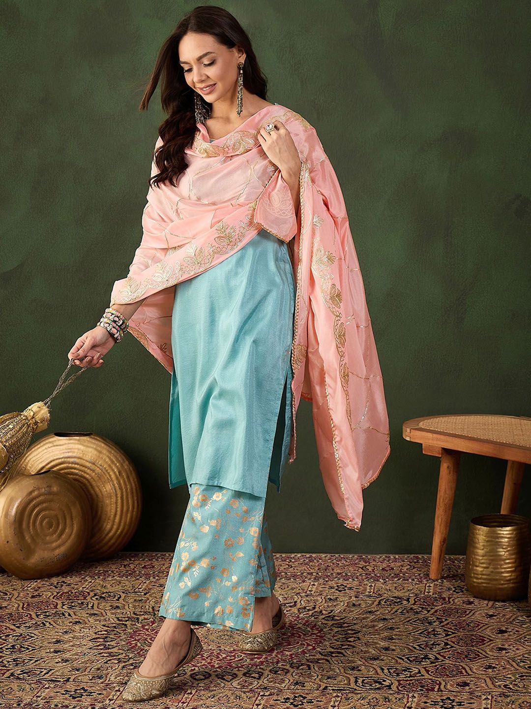 Dhiyona SN Woven Design Kurta & Palazzo With Dupatta