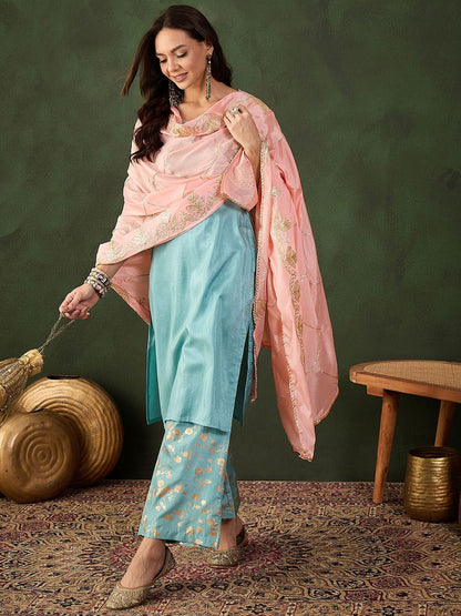Dhiyona SN Woven Design Kurta & Palazzo With Dupatta