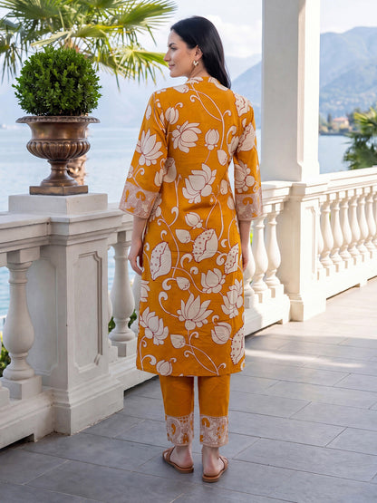 Women Ethnic Motifs Printed Regular Pure Cotton Kurta with Trousers