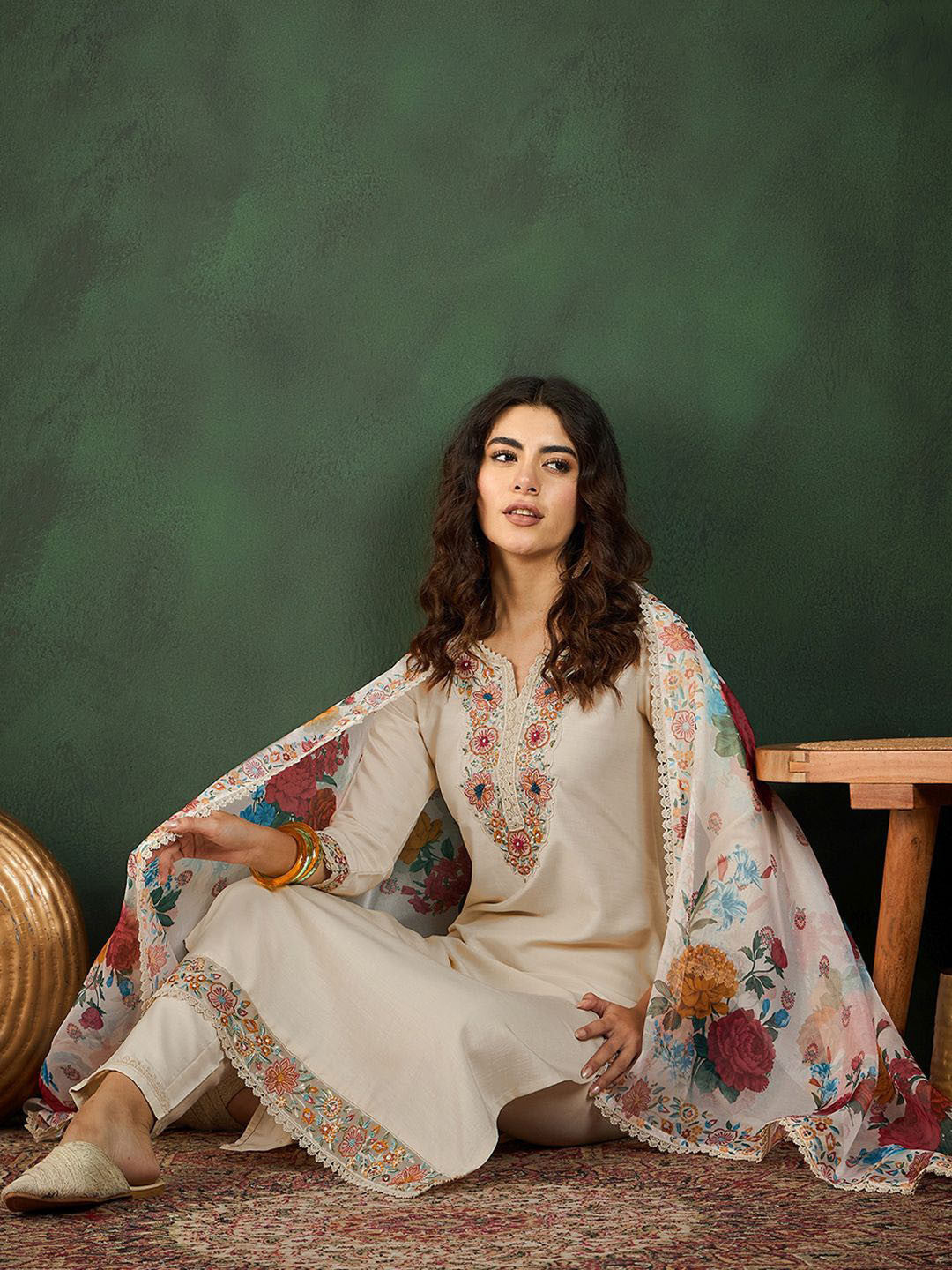 Notch Neck Embroidered Straight Kurta Set