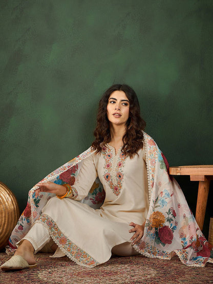Notch Neck Embroidered Straight Kurta Set