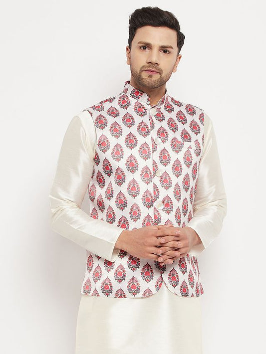 Men's Cream Satin Twill Straight Nehru Jacket