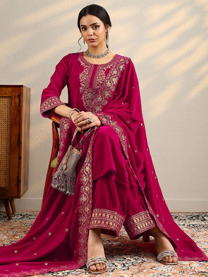 Dhiyona LL Women Ethnic Motifs Embroidered Kurta with Palazzos & Dupatta