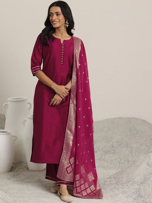 Women Round Neck Regular Straight Kurta with Trousers & Dupatta