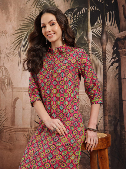 Indie Floral Print Pure Cotton Kurta with Trousers