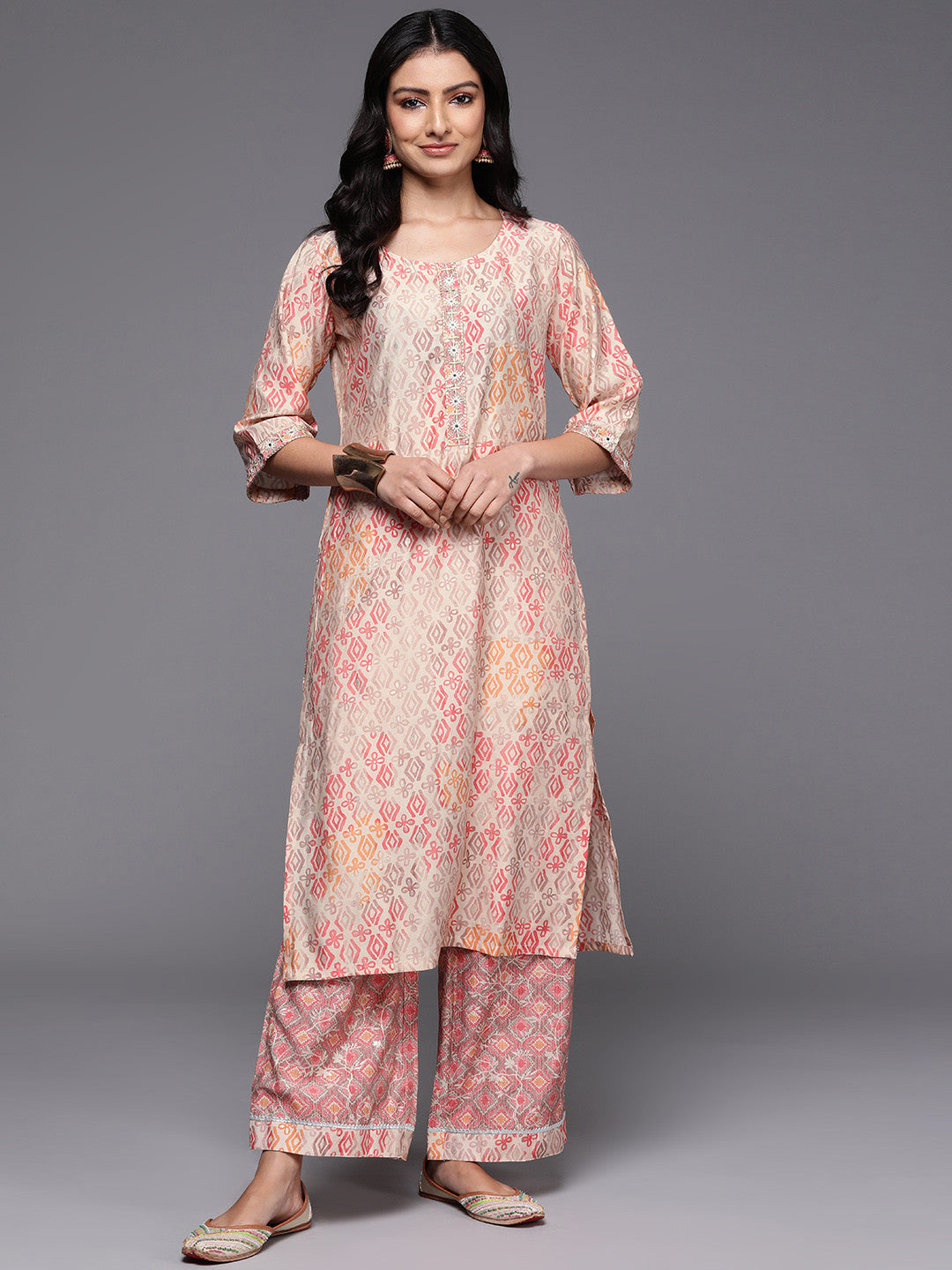 Ethnic Motifs Printed Zari Kurta with Palazzos