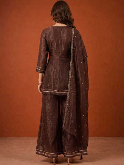 Women Ethnic Motifs Embroidered Empire Thread Work Kurta with Sharara & With Dupatta