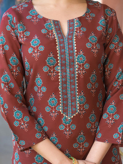 Dhiyona KL Women Floral Printed Regular Kurta with Trousers & With Dupatta