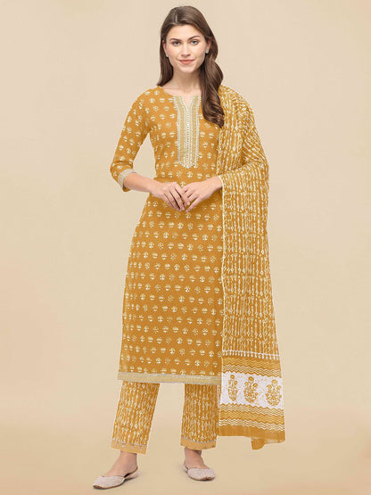 Dhiyona KL Women Mustard Yellow Kurta with Palazzos & With Dupatta