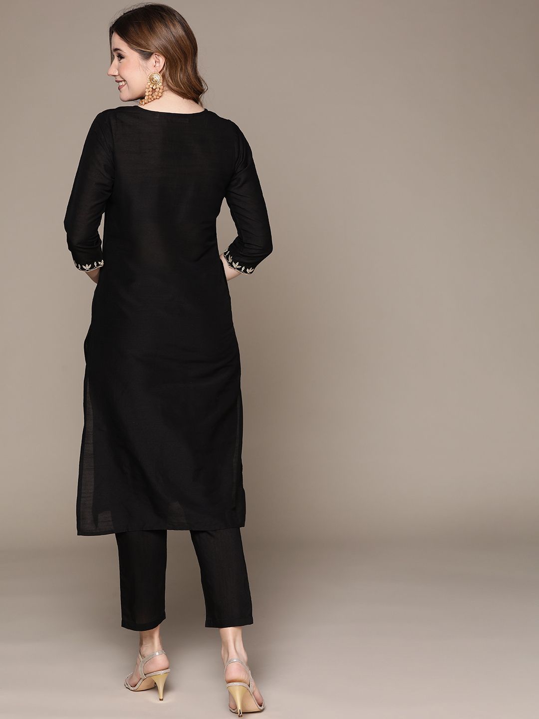 Dhiyona IS Women's Women Black Ethnic Motifs Embroidered Kurta with Trousers