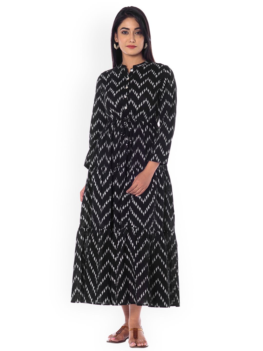 Dhiyona AY Women's Black Printed Fit and Flare Dress