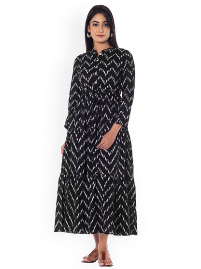Dhiyona AY Women's Black Printed Fit and Flare Dress