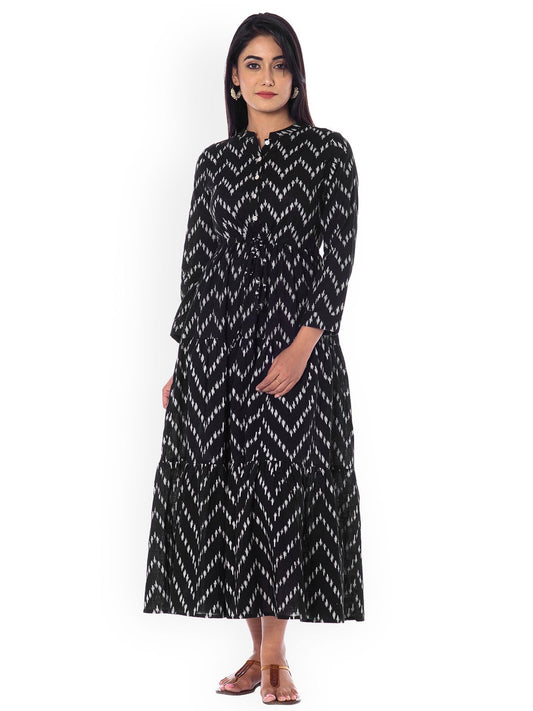 Dhiyona AY Women's Black Printed Fit and Flare Dress