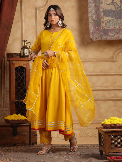 Dhiyona RR Women's Regular Gotta Patti Anarkali Kurta With Trousers & Dupatta