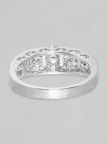 Dhiyona RJ Women's Rhodium-Plated CZ-Studded Finger Ring