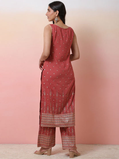 Floral Printed Sleeveless Straight Kurta With Palazzo