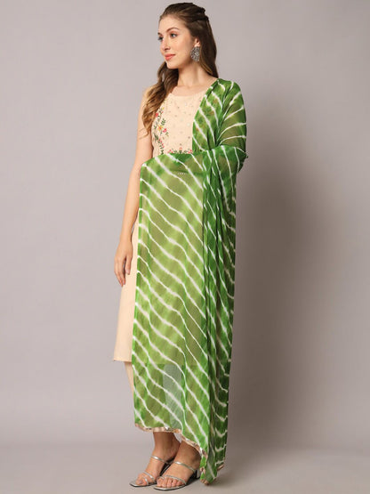Dhiyona KL Floral Embroidered Mirror Work Kurta with Trousers & Dupatta