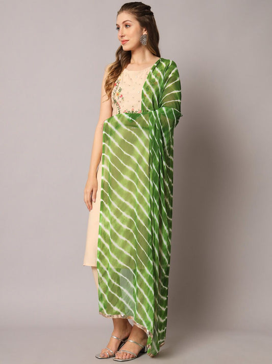 Dhiyona KL Floral Embroidered Mirror Work Kurta with Trousers & Dupatta