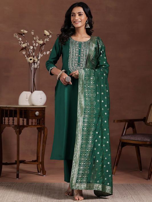 Women Ethnic Motifs Yoke Design Regular Kurta with Trousers & With Dupatta