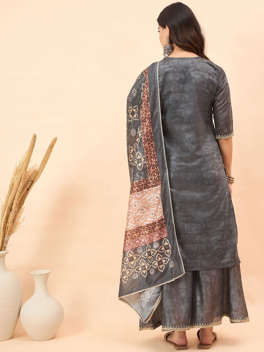 Dhiyona AN Ethnic Motifs Embroidered Chanderi Silk Kurta With Sharara & Dupatta