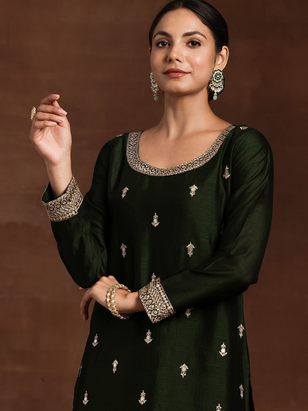 Dhiyona LL Ethnic Motifs Embroidered Regular Kurta with Palazzos & With Dupatta