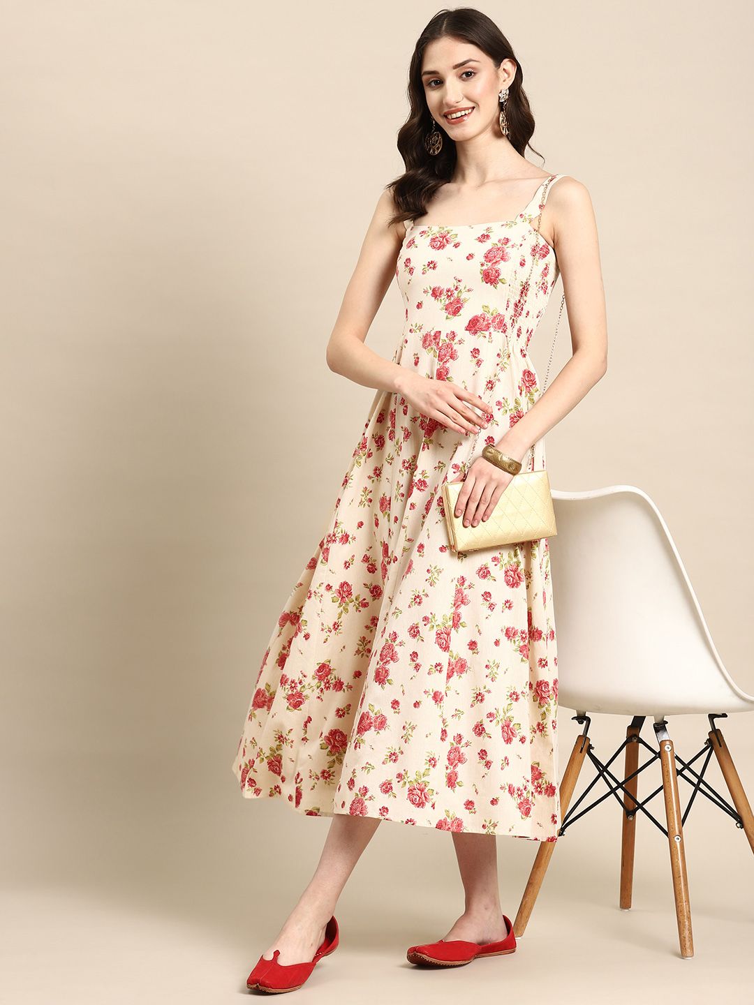 Dhiyona AY Women's Floral Print A-Line Midi Dress