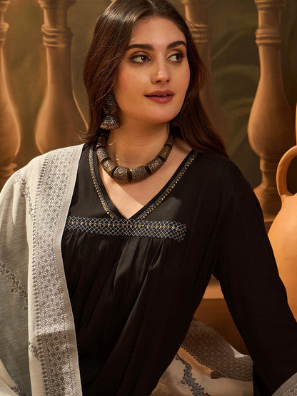 Summer Embroidered Zari V-Neck Straight Kurta & Palazzo With Dupatta