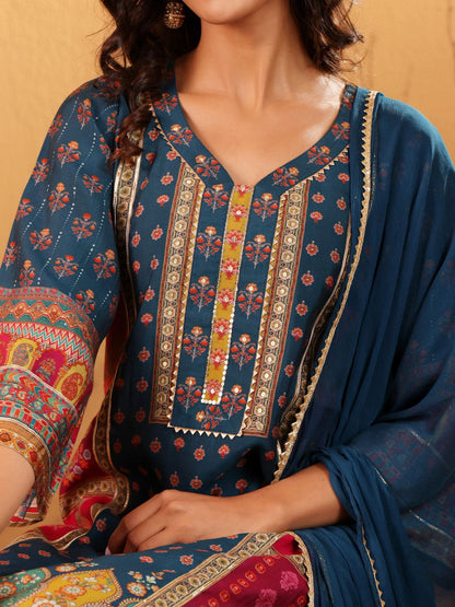 Dhiyona VA Women's Ethnic Motifs Printed Regular Gotta Patti Kurta with Trousers & Dupatta