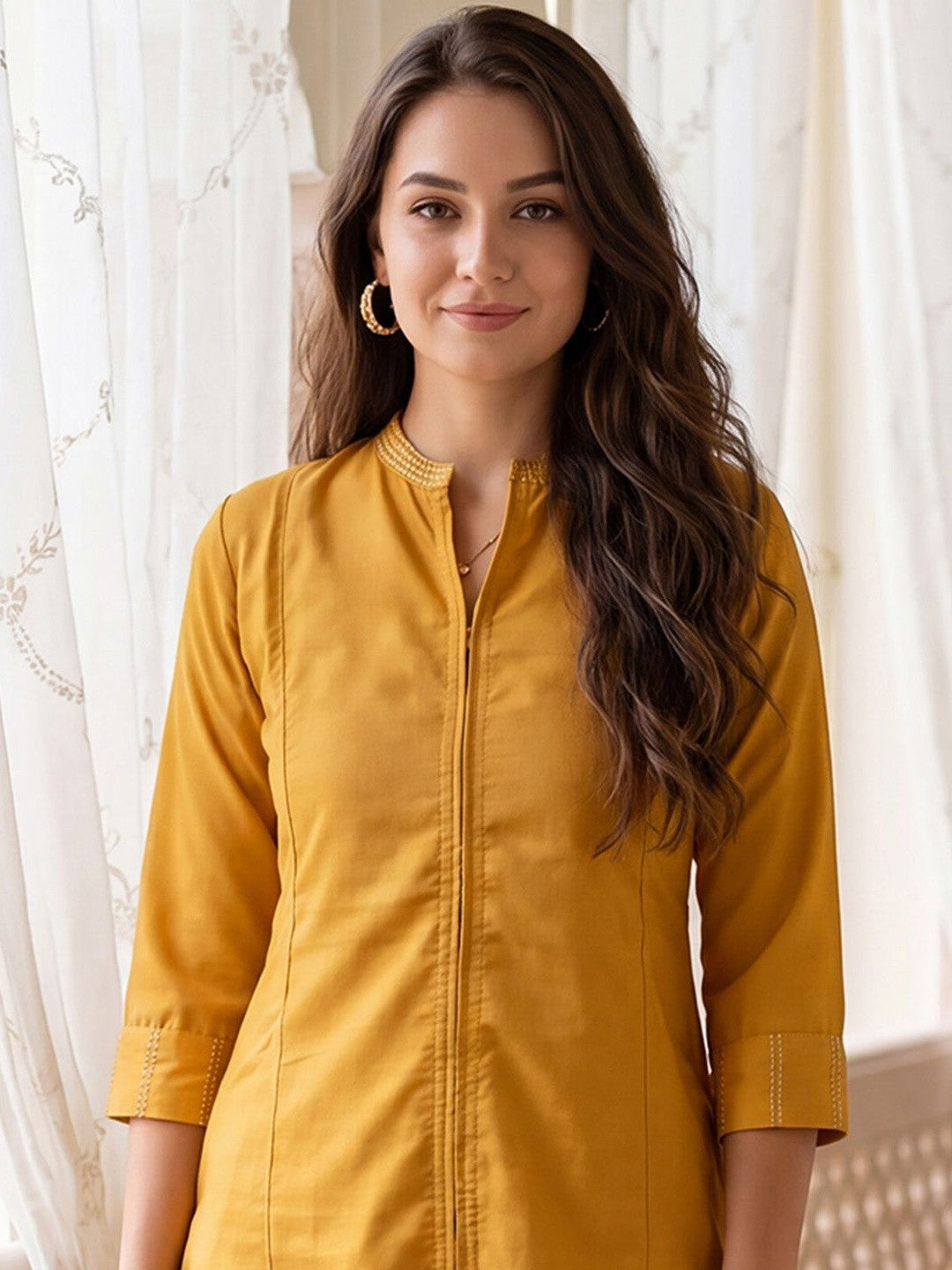 Women Regular Thread Work Kurta with Trousers