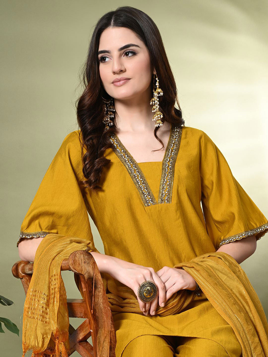 Regular Thread Work Kurta with Dhoti Pants & Dupatta
