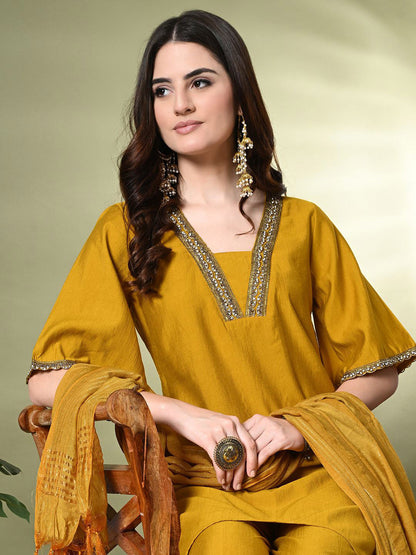 Regular Thread Work Kurta with Dhoti Pants & Dupatta
