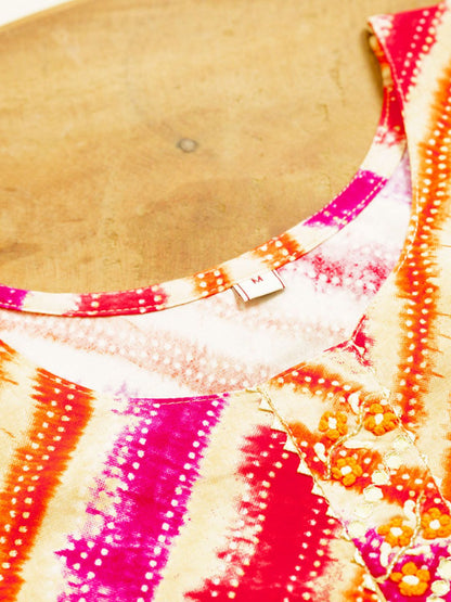 Dhiyona OD  Orange Striped Round Neck Gotta Patti Straight Kurta