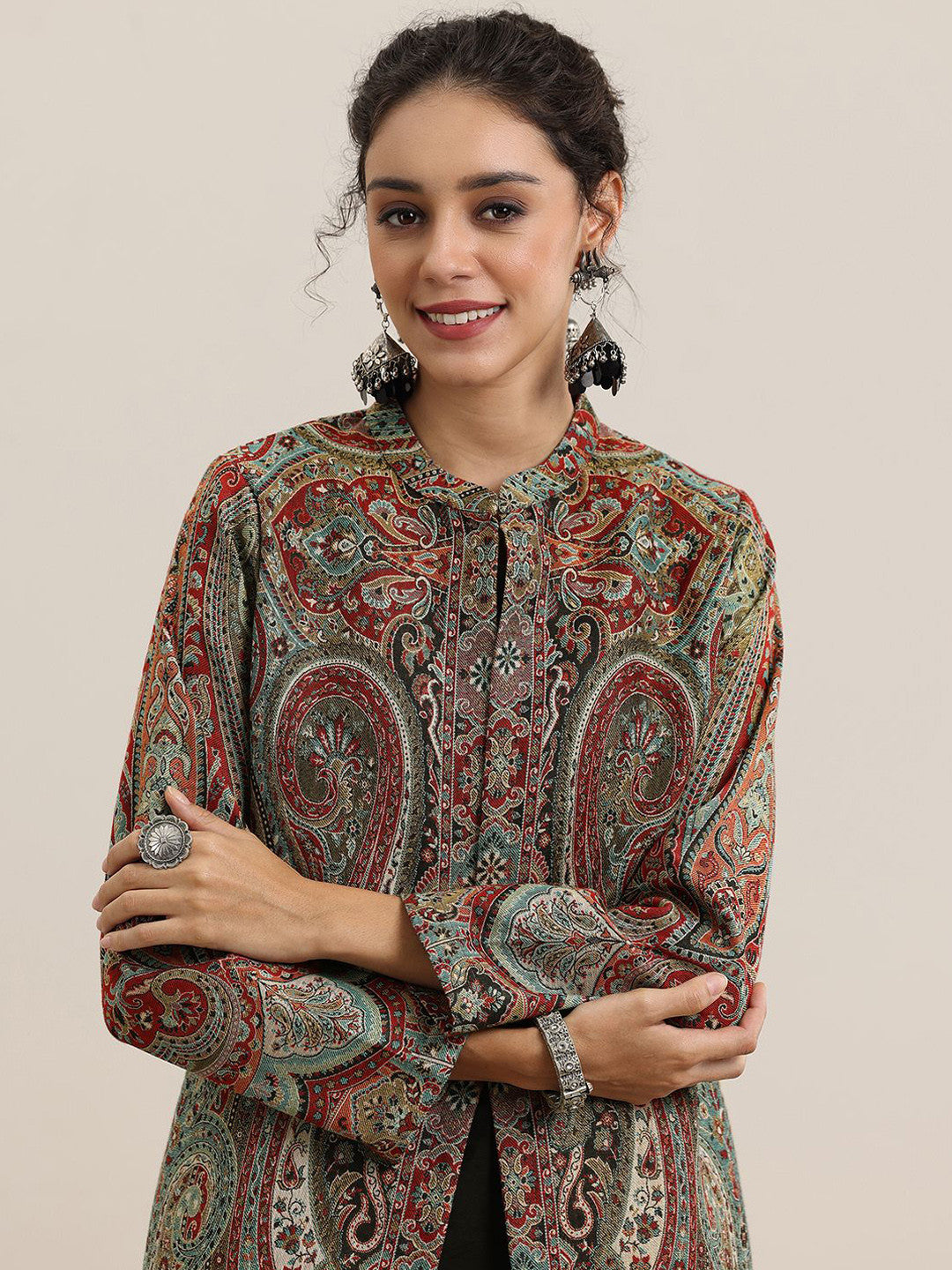 Ethnic Motifs Woven Design Thread Work Kurta with Trousers