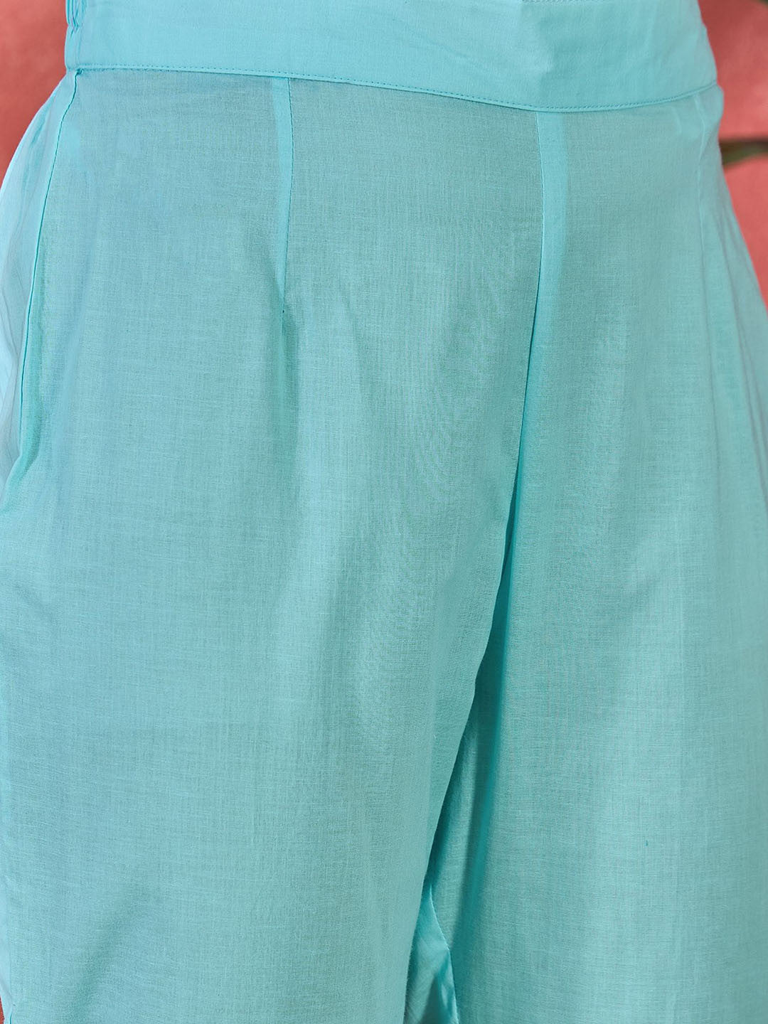 Floral Embroidered Printed Pure Cotton Kurta With Trousers & Dupatta