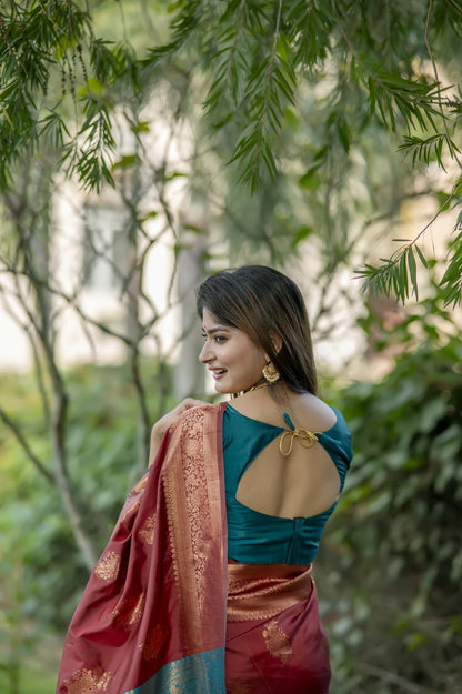 Women Krishna Maroon Saree With Unstiched Blouse