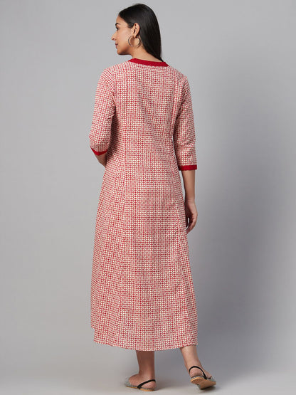 Dhiyona AY Women's White & Red Printed Maternity A-Line Dress