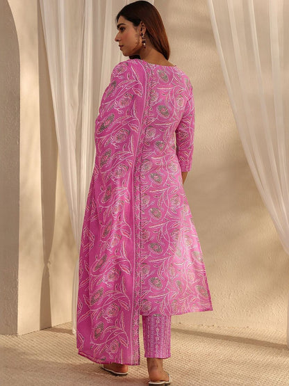 Women Floral Printed Regular Thread Work Kurta with Trousers & With Dupatta